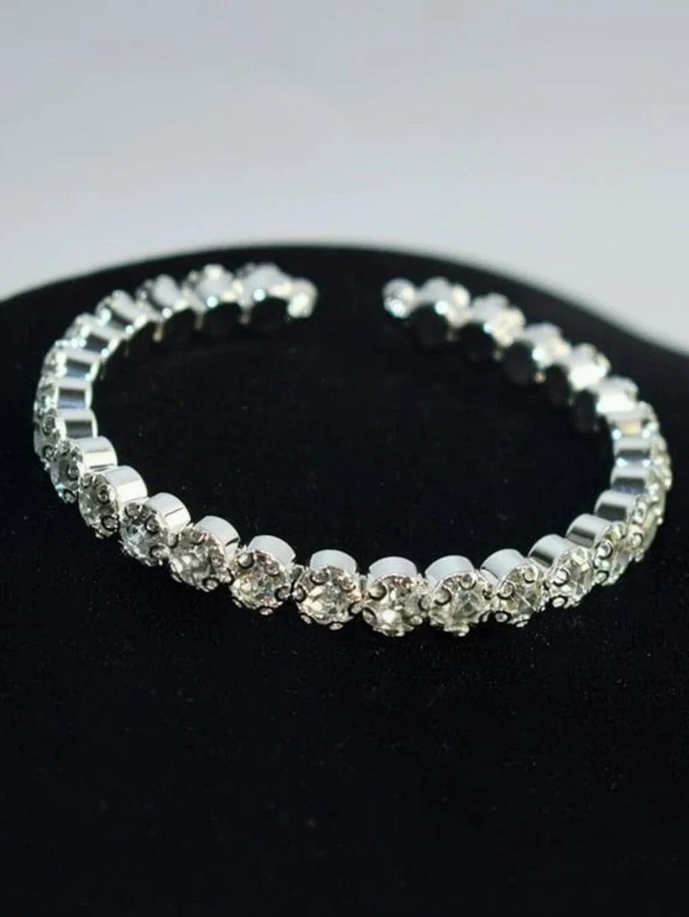 Sparkly Crystal Tennis Bracelet Silver Tone Open Cuff Bracelet